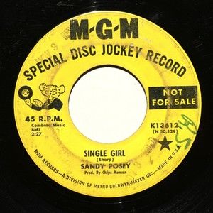 Sandy Posey – Single Girl / Blue Is My Best Color - 45 rpm Vinyl 7" Record Promo